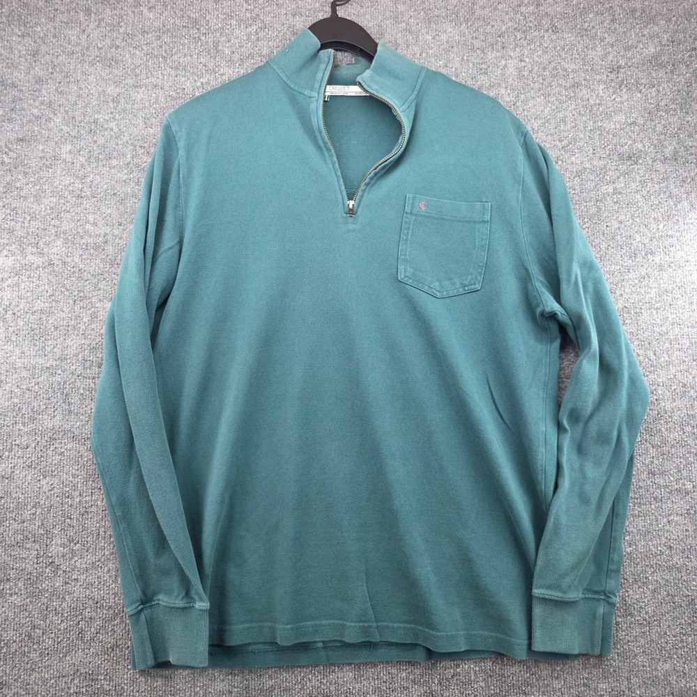 Criquet Mens Organic Cotton Quarter Zip Pullover Sweater Teal Green Large